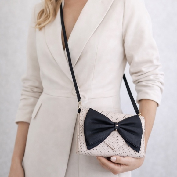 Betsey Johnson Handbags - Elegant Cream and Black Bow Crossbody Bag